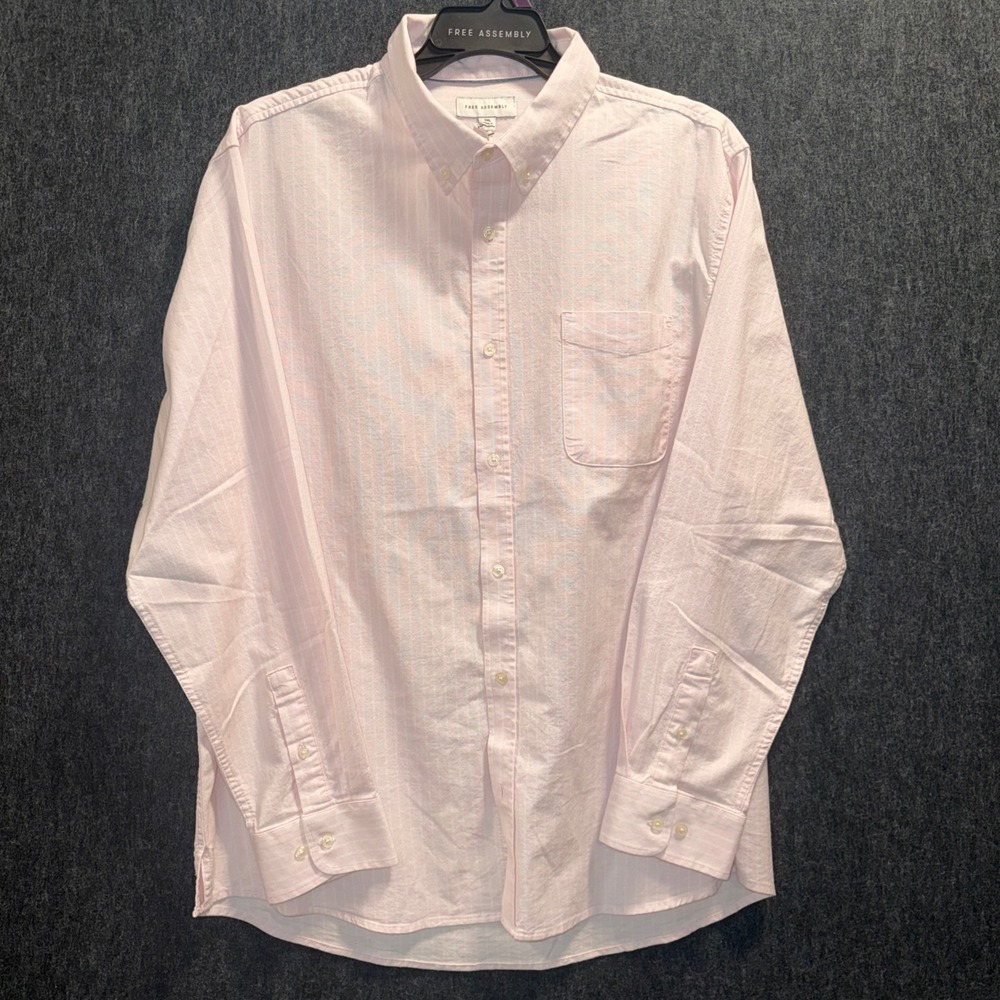Free Assembly Mens LS Oxford Shirt Pink Crystal Striped Button Down 2XL NEW